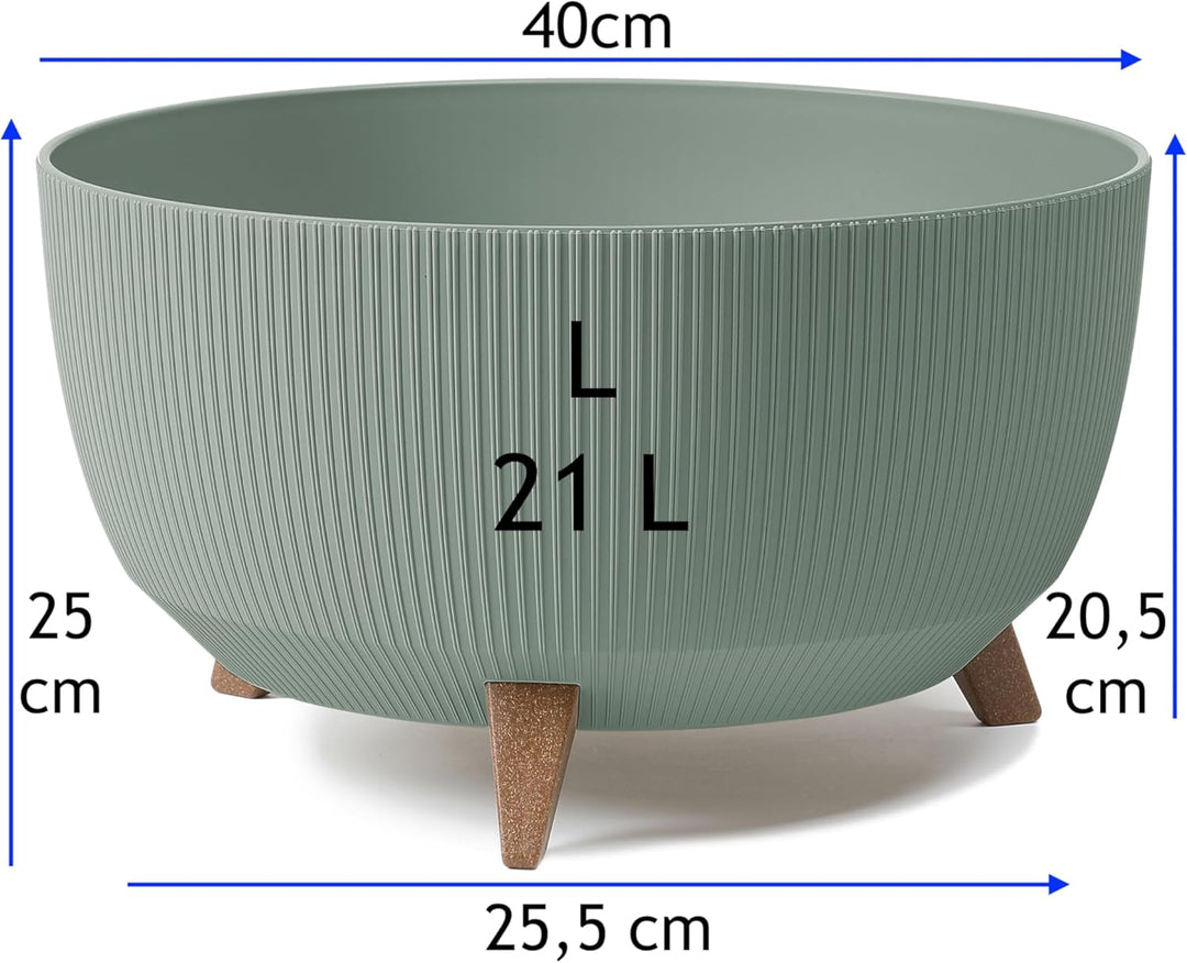 MELTOM Blumentopf Schale mit Füssen Einsatz Kräutertopf Übertopf Pflanzschale Eco Recycled (Grün, L