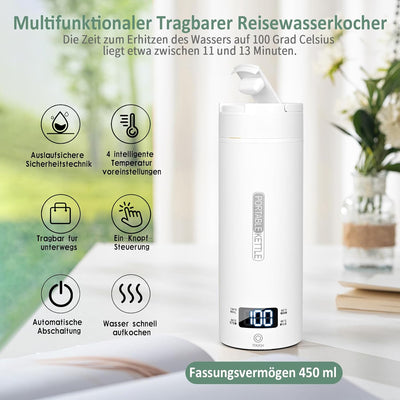 Dreamhigh® Reisewasserkocher, 450ml Mini Wasserkocher, 300W Wasserkocher Klein aus Edelstahl, Reise