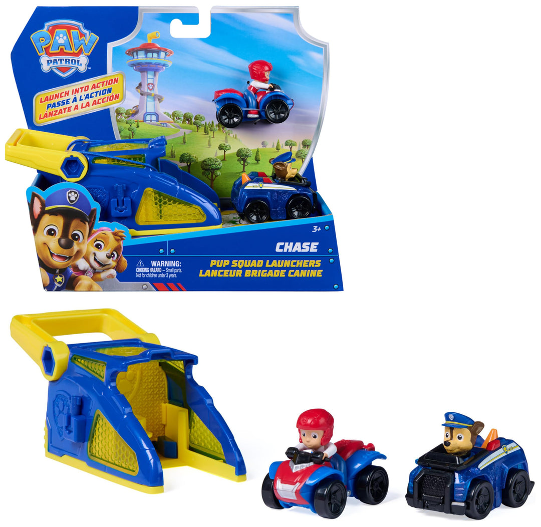 PAW PATROL – Pup Squad Launcher mit Chase & Ryder, 2 Mini Fahrzeuge (ca. 6,5cm) mit Launcher für ras