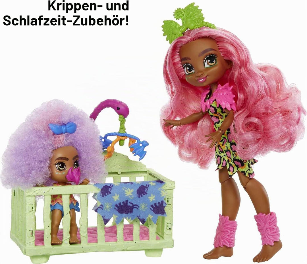Mattel Cave Club GNL92 - Cave Club Wilder Babysittingspass Spielset mit 2 Puppen und Zubehör, für Ki