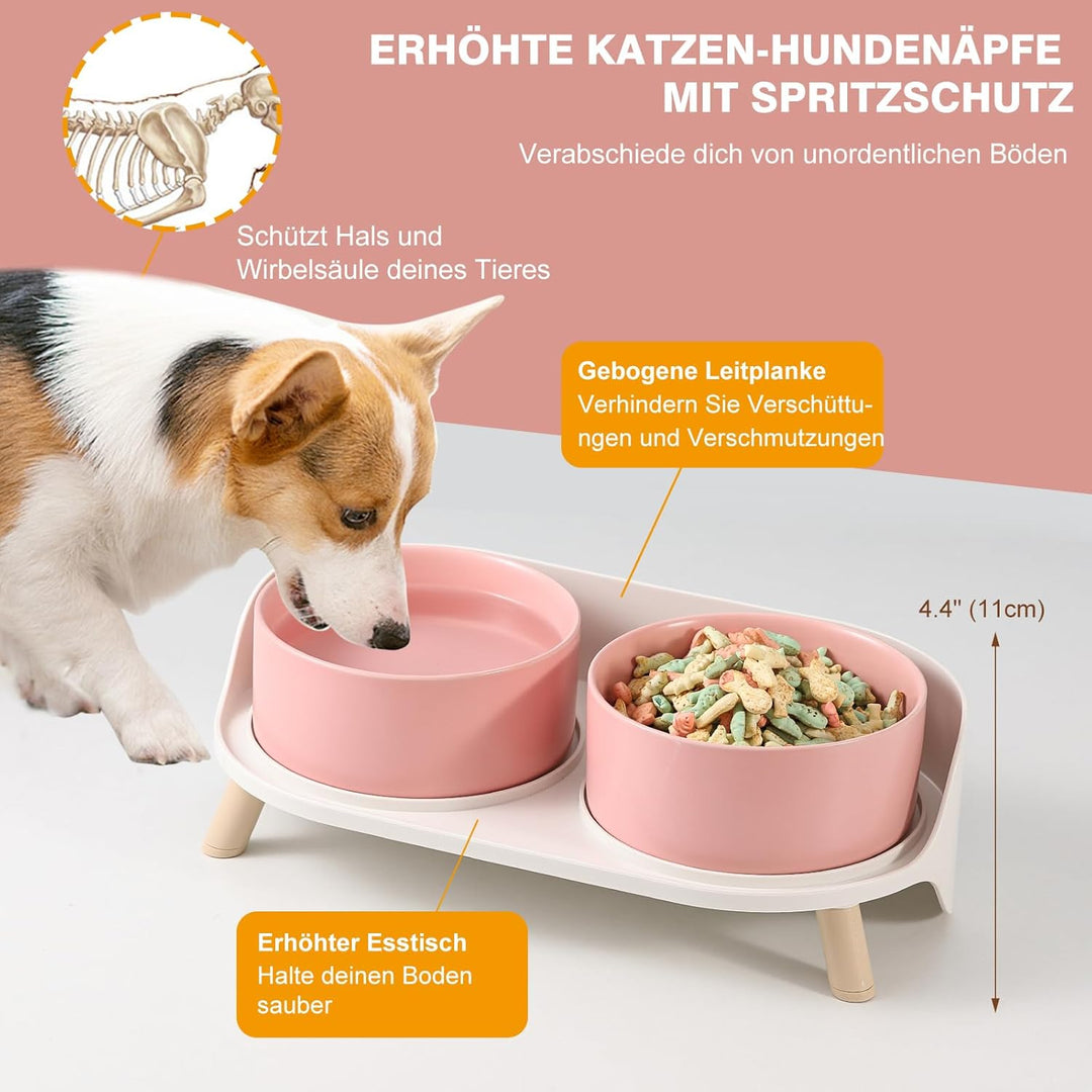 Futternapf Hund Keramik Hundenapf Erhöht - Spritzsicherer Hundenäpfe mit Ständer - Doppel Napf Katze