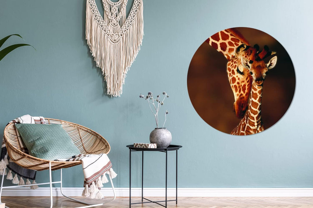 MuchoWow Wandbild Rund Wanddeko Deko Wohnzimmer Bilder 90x90 cm Giraffe - Kalb - Porträt, 90x90 cm