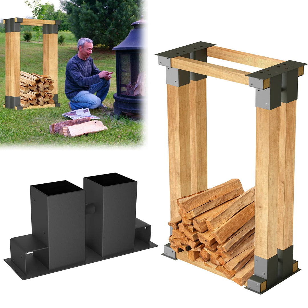 Aufun Holzstapelhilfe 4er Set, stabile Holzstapelhalter für Kaminholz Brennholz Stapelhilfe verzinkt
