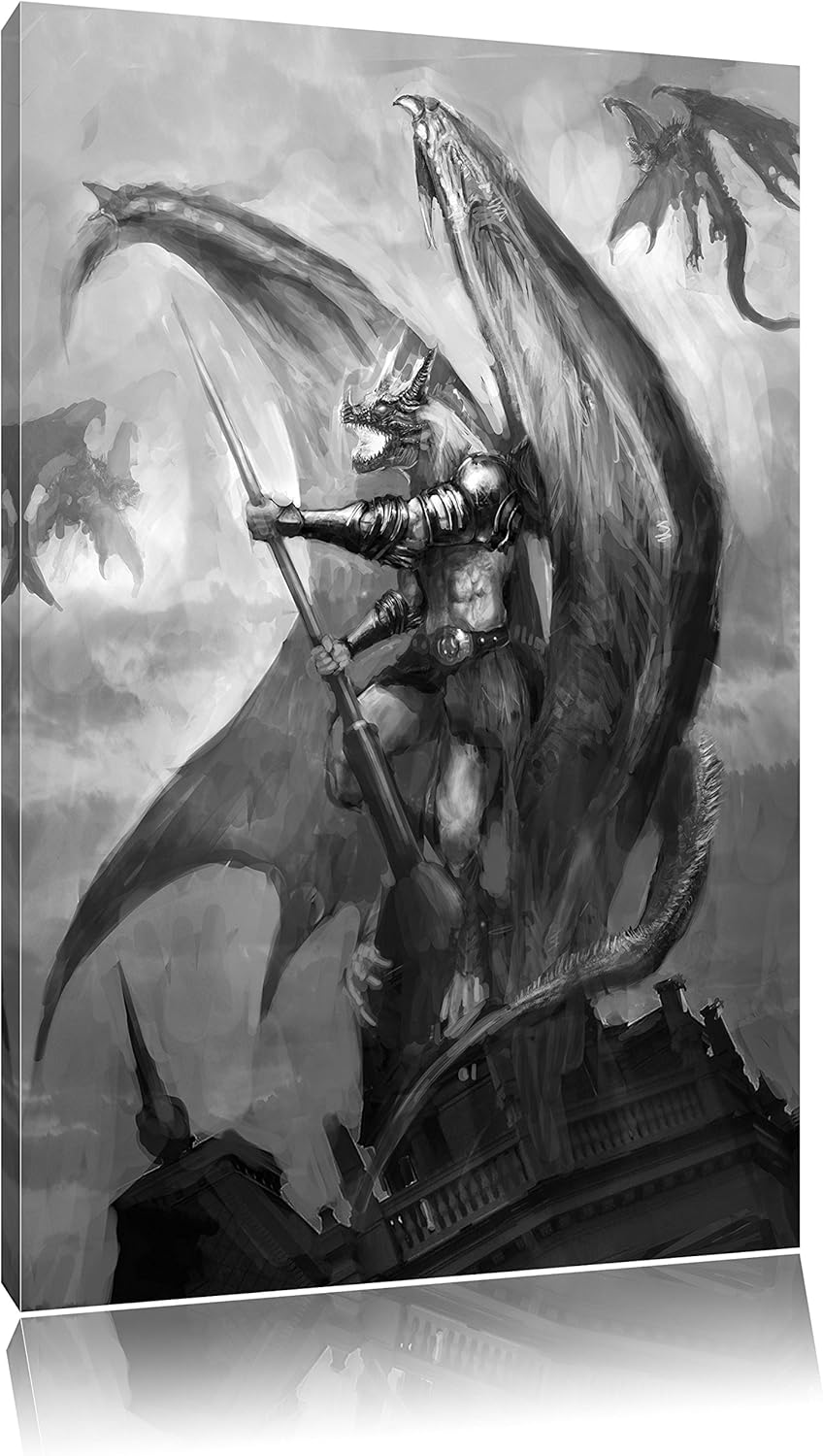 Pixxprint Drachenmann / 100x70cm Leinwandbild bespannt auf Holzrahmen/Wandbild Kunstdruck Dekoration