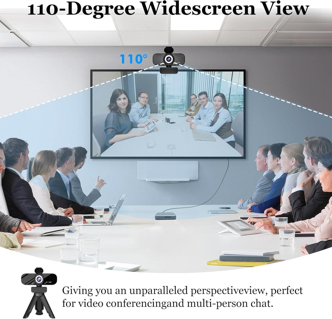 Full HD Webcam with Built-in Microphone and Rotatable Tripod, 1080P Video and Wide Angle Camera, Pri