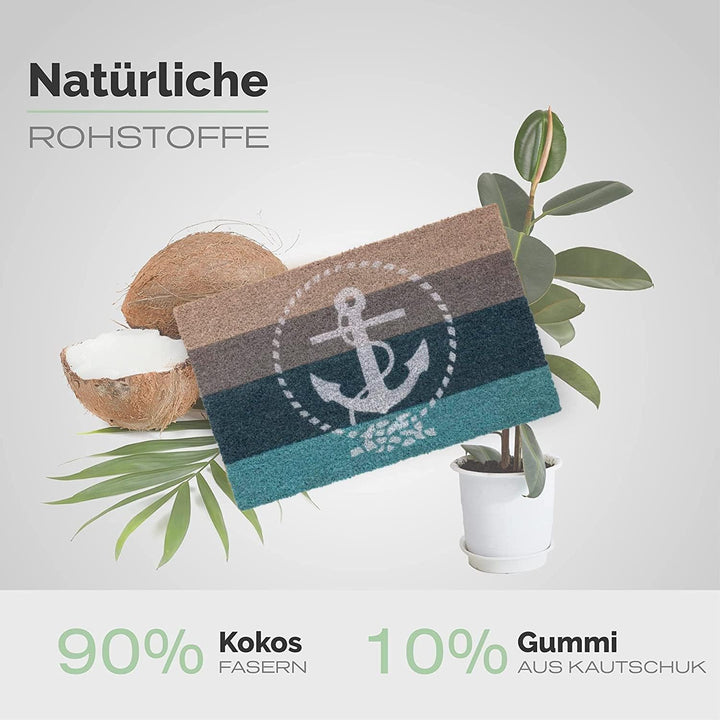 Entrando Kokos Fussmatte mit Anker Motiv für die Haustür - innen, aussen, robust, wetterfest, rutsch