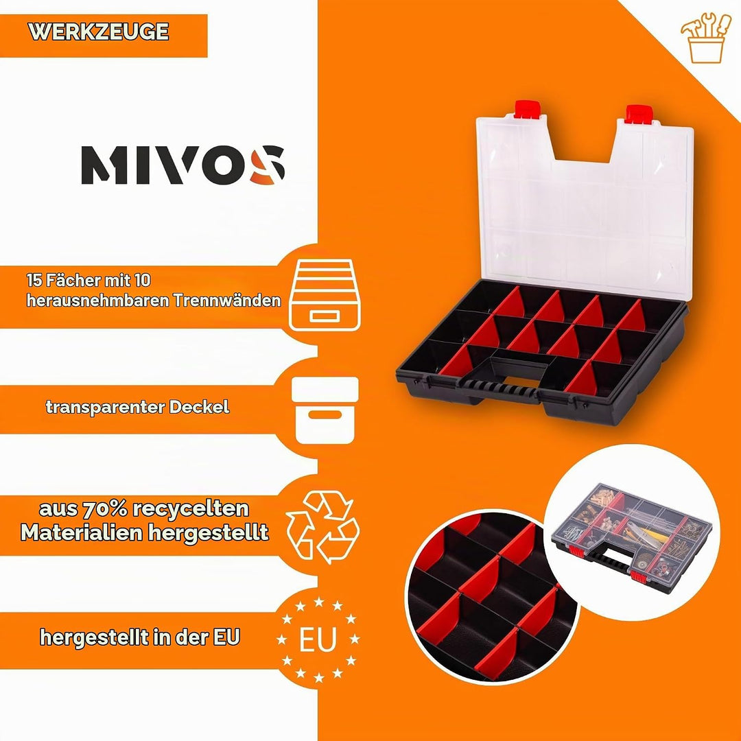 Mivos Sortierkasten 16” für Zubehör und Kleinteile - Sortimentskasten 390 x 290 x 65 mm - Sortierbox