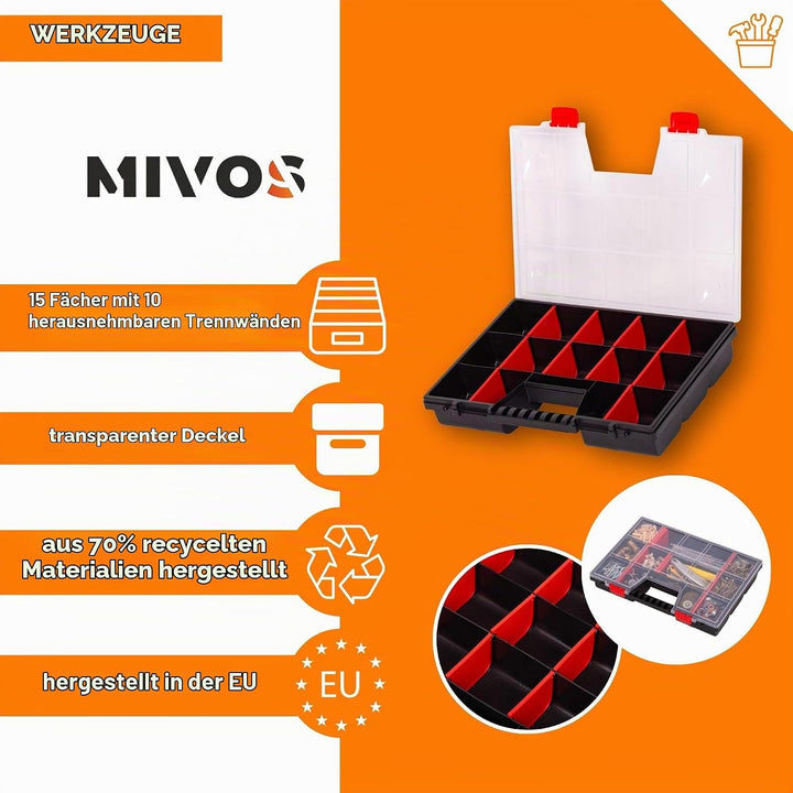 Mivos Sortierkasten 16” für Zubehör und Kleinteile - Sortimentskasten 390 x 290 x 65 mm - Sortierbox