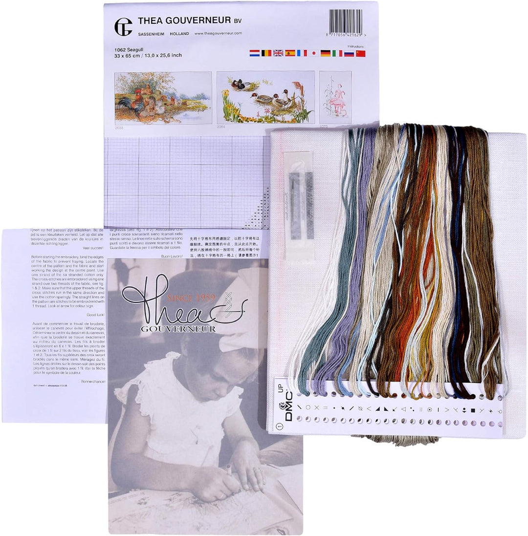 Thea Gouverneur - Kreuzstich-Set - Möwe - Leinen - 32 Count - Für Erwachsene - 1062, Möwe