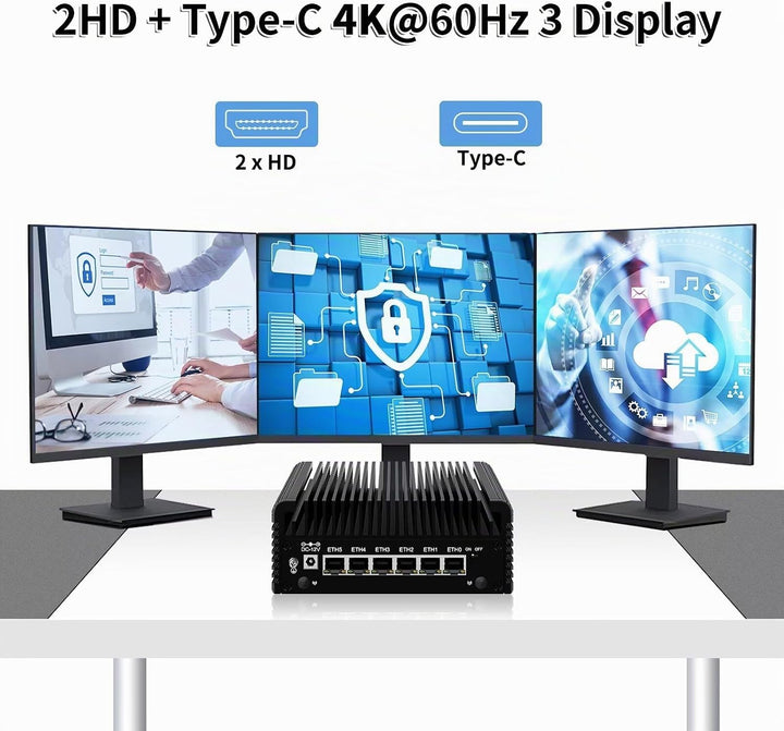 ROUAFWIT Micro Firewall N100 12TH Gen Fanless Mini PC, DDR5 8GB RAM 128GB SSD Router Appliance Compu