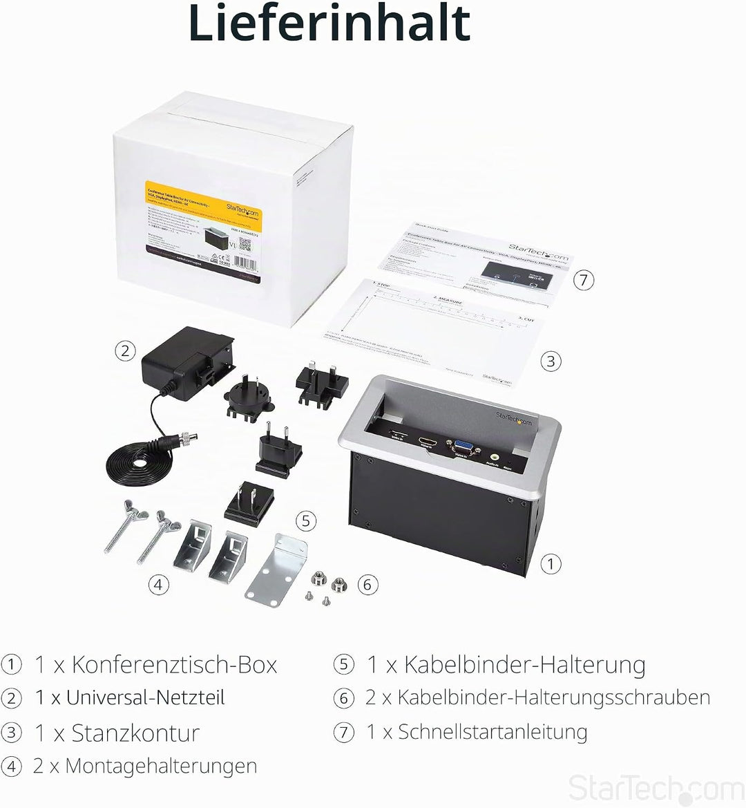 StarTech.com Konferenztisch Tischanschlussfeld für Audio und Video - 4K - HDMI / VGA / DP - HDMI Aus