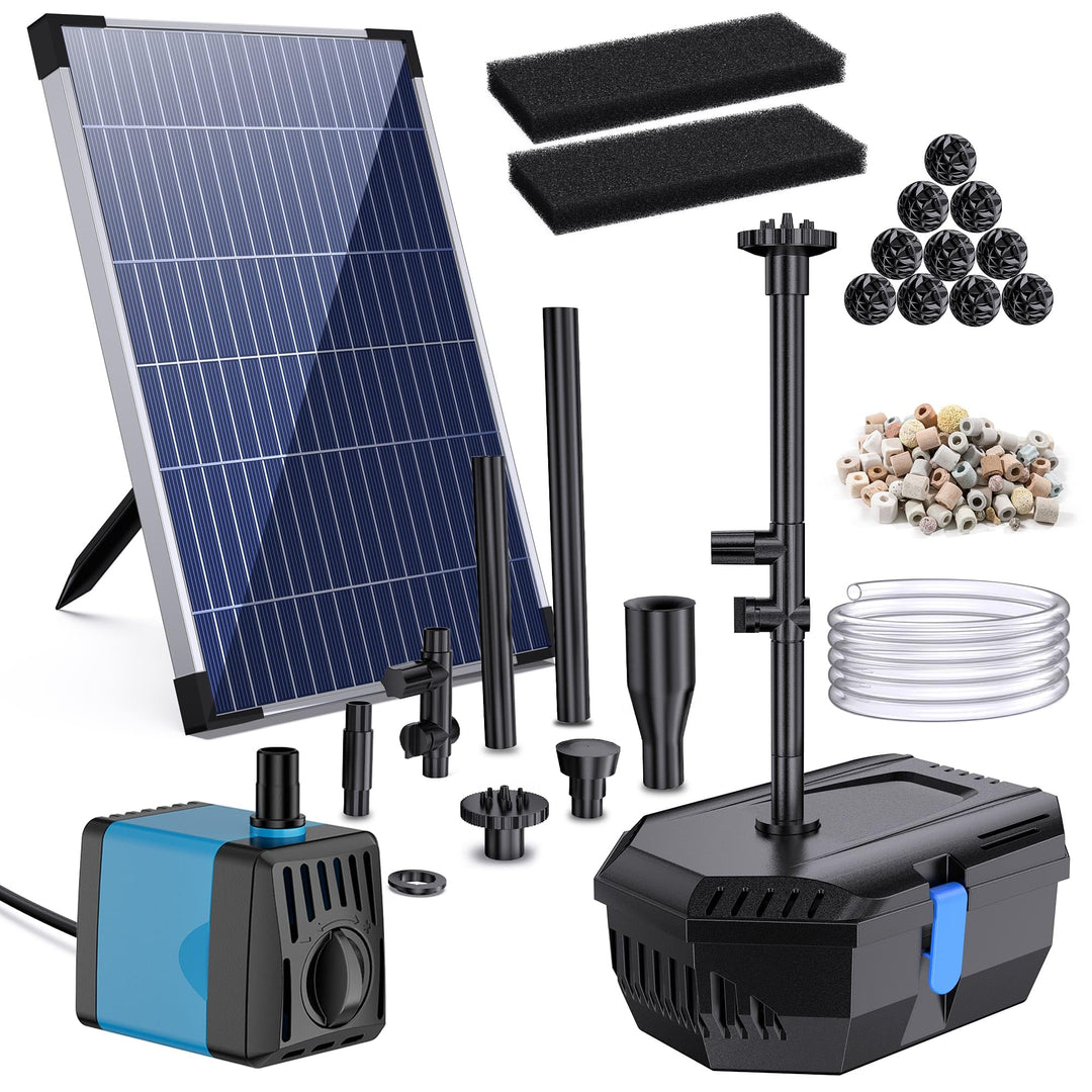 Biling 12W Solar Teichfilter mit 4 Düsen - Solarteichpumpe mit Bio-Filter für Teiche bis 800L - Kabe