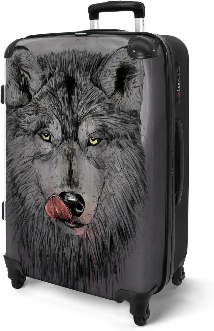 Koffer gross Trolley Rollkoffer Reisekoffer mit 4 Rollen Fotokoffer - Wolf - Mond - Tiere - Dunkelhe