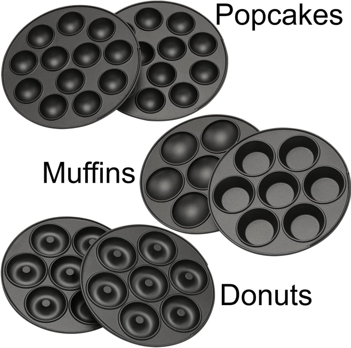 Epig 3-in-1 Cake Maker Donut-, Muffin-,Cup- und Popcake-Maker 3 auswechselbare Backplatten, Rot Meta