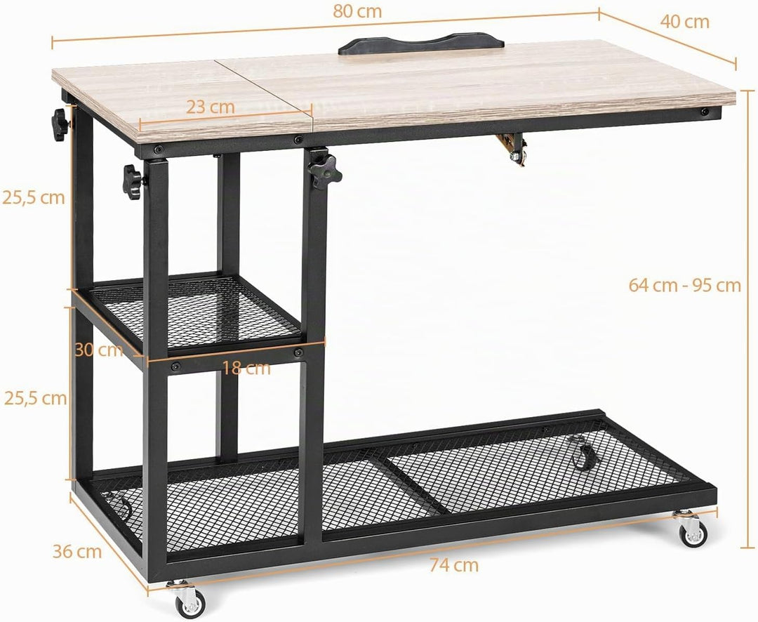 COSTWAY Laptoptisch mit höhen- und neigungsverstellbar, 3 Ebenen Beistelltisch, C-förmiger Sofatisch