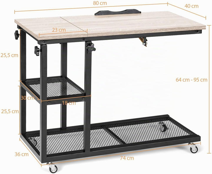 COSTWAY Laptoptisch mit höhen- und neigungsverstellbar, 3 Ebenen Beistelltisch, C-förmiger Sofatisch
