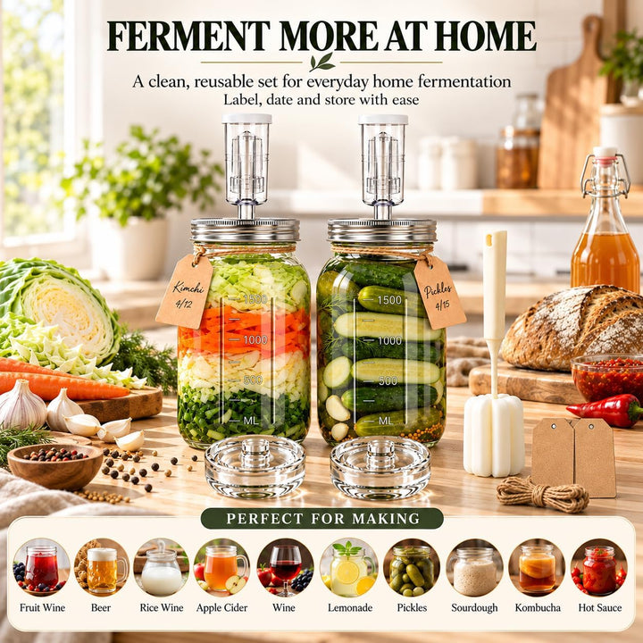 2er 2L Fermentierglas mit Gewicht &amp; Etiketten, Fermentiergläser für Kimchi