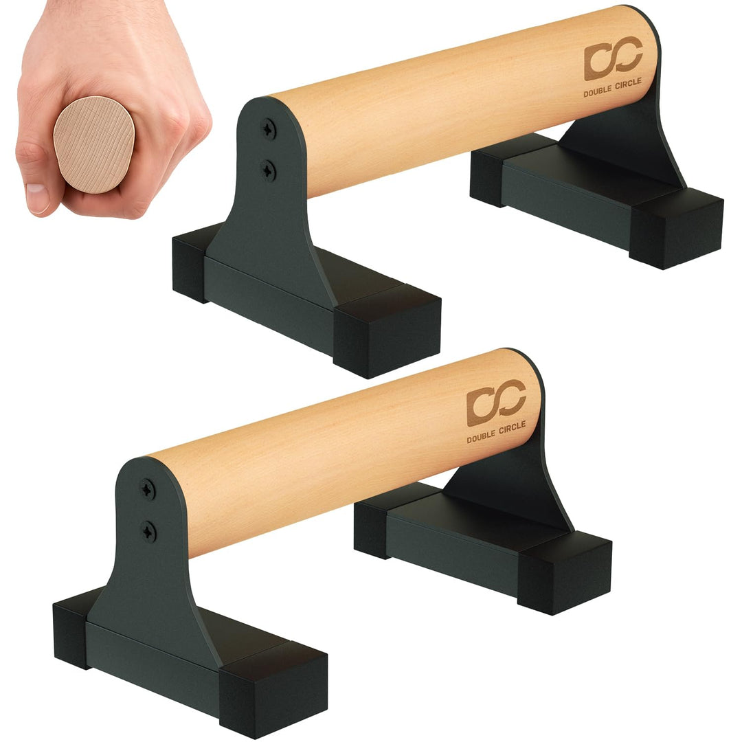 Double Circle Parallettes Liegestützgriffe mit Holzgriffen - Calisthenics Equipment - Rutschfeste Ba