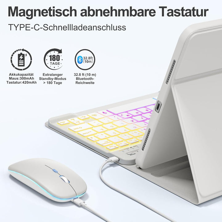 drivego Tastatur Hülle mit Maus for iPad A16 11/10 Generation (11/10.9 Zoll 2025/2022), Bluetooth Ma