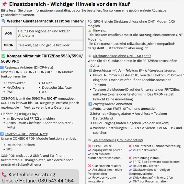 XGS-PON + LCA SCU Glasfaserkabel Combo SFP Modul bis zu 10 Gbit/s (Datenrate laut Ihrem gebuchten Ta