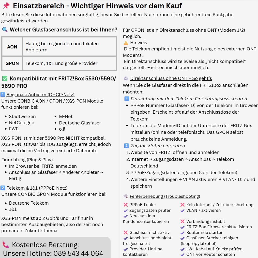XGS-PON + LCA SCU Glasfaserkabel Combo SFP Modul 10 Gbit/s (FTTH) – Kompatibel NUR mit Fritz!Box 553