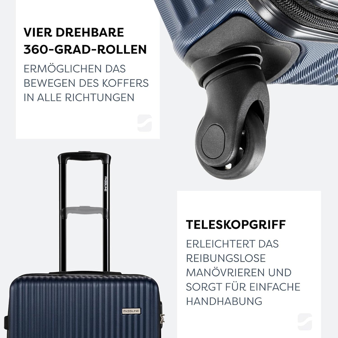 FASSLINE Reisekoffer Mittelgross 66x46x25 cm 64l, Reisegepäck, Hartschale aus ABS, Vier 360°-Spinner