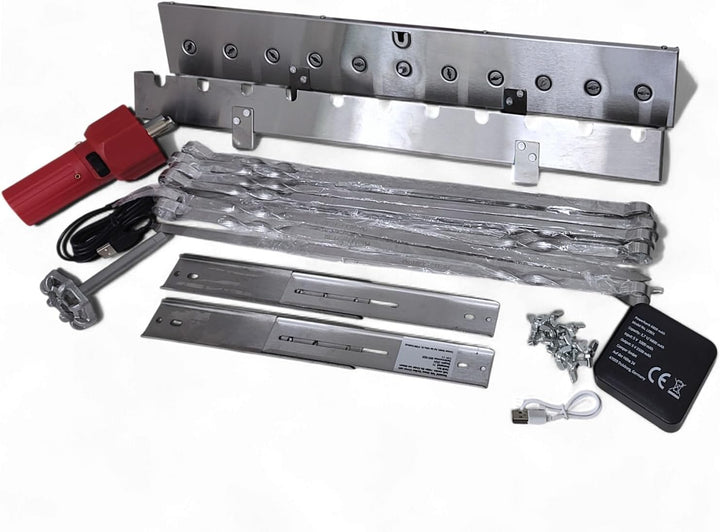 Grillpeter Schaschlik Spiessdreher aus Edelstahl, Motor mit Powerbank Spiesse für Mangal (für 11 Spi