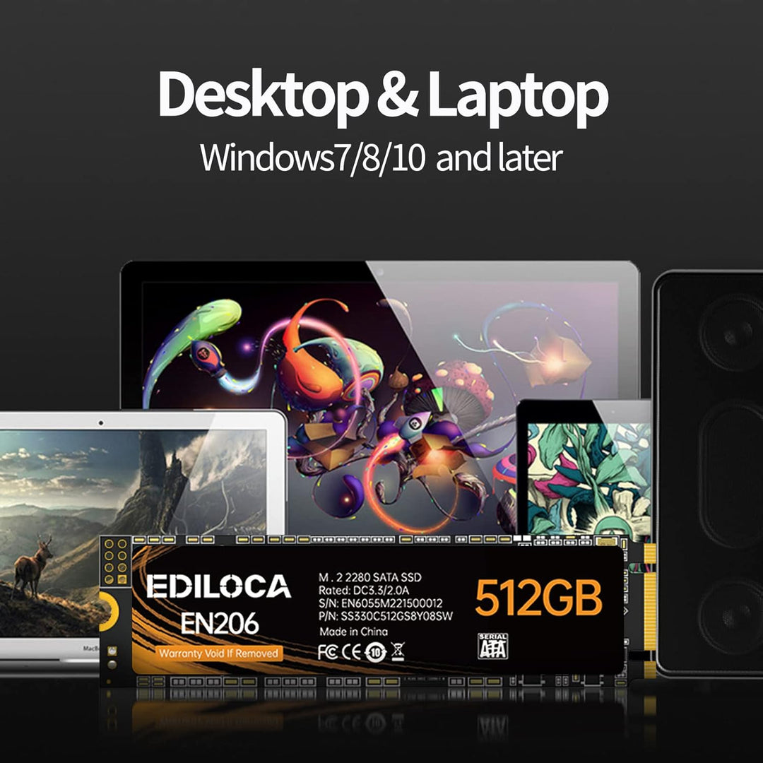 Ediloca EN206 512GB 3D NAND TLC M.2 SSD, M.2 2280 SATA III 6Gb/s SSD interne Festplatte, Lese-/Schre