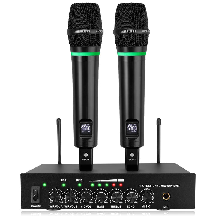 LiNKFOR Drahtloses Mikrofon UHF-Wiederaufladbares Bluetooth 5.0 Dual Handheld Metall Mikrofonsystem