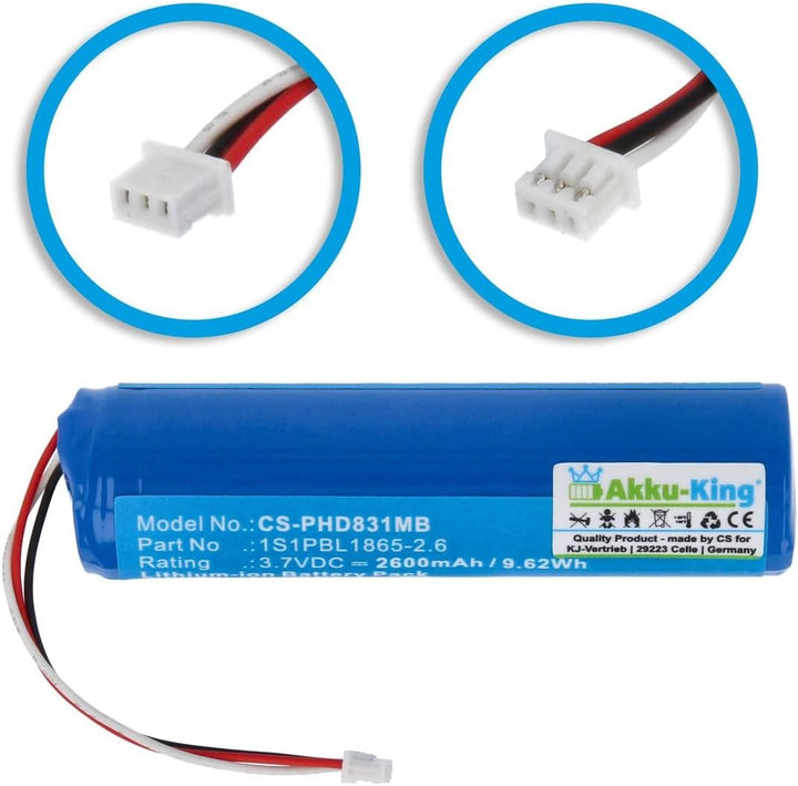 Akku kompatibel mit Philips 1S1PBL1865-2.6 - Li-Ion 2600mAh - für Avent SCD831/26, SCD833/26, SCD835
