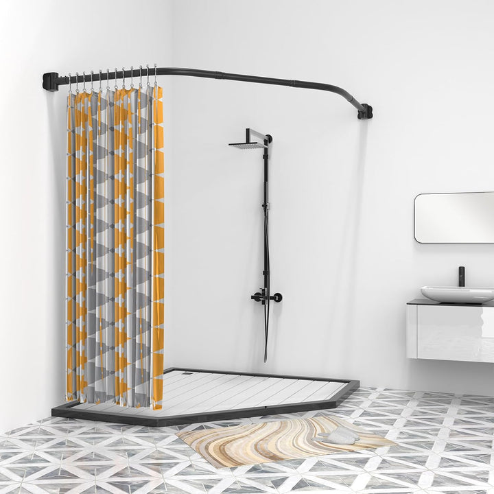 Misounda Duschvorhangstange Schwarz, Edelstahl Duschstange für Duschvorhang 70x(45-70)x70 cm mit 24