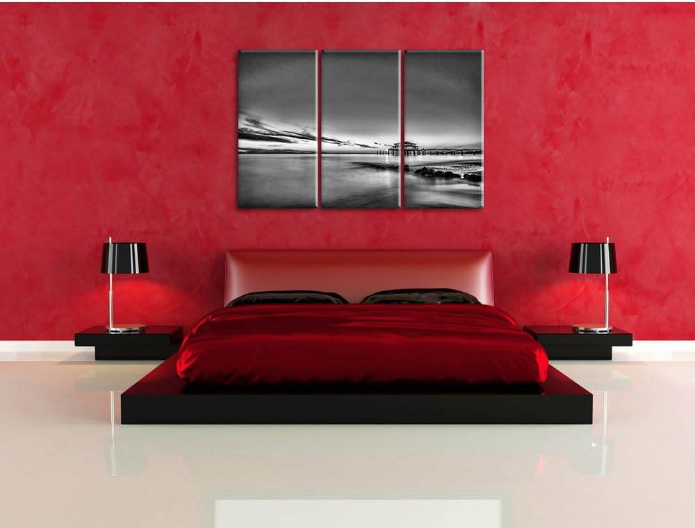 Pixxprint Monocrome, Timmendorfer Strand bei Sonnenuntergang 3-Teiler Leinwandbild 120x80 Bild auf L