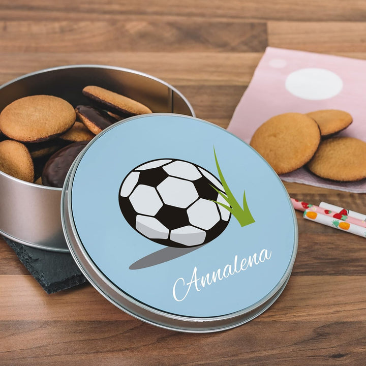 STEMPEL-FABRIK Geschenkdose Rund mit Aufdruck - Motiv Fussball - Personalisiertes Geschenk - Keksdos