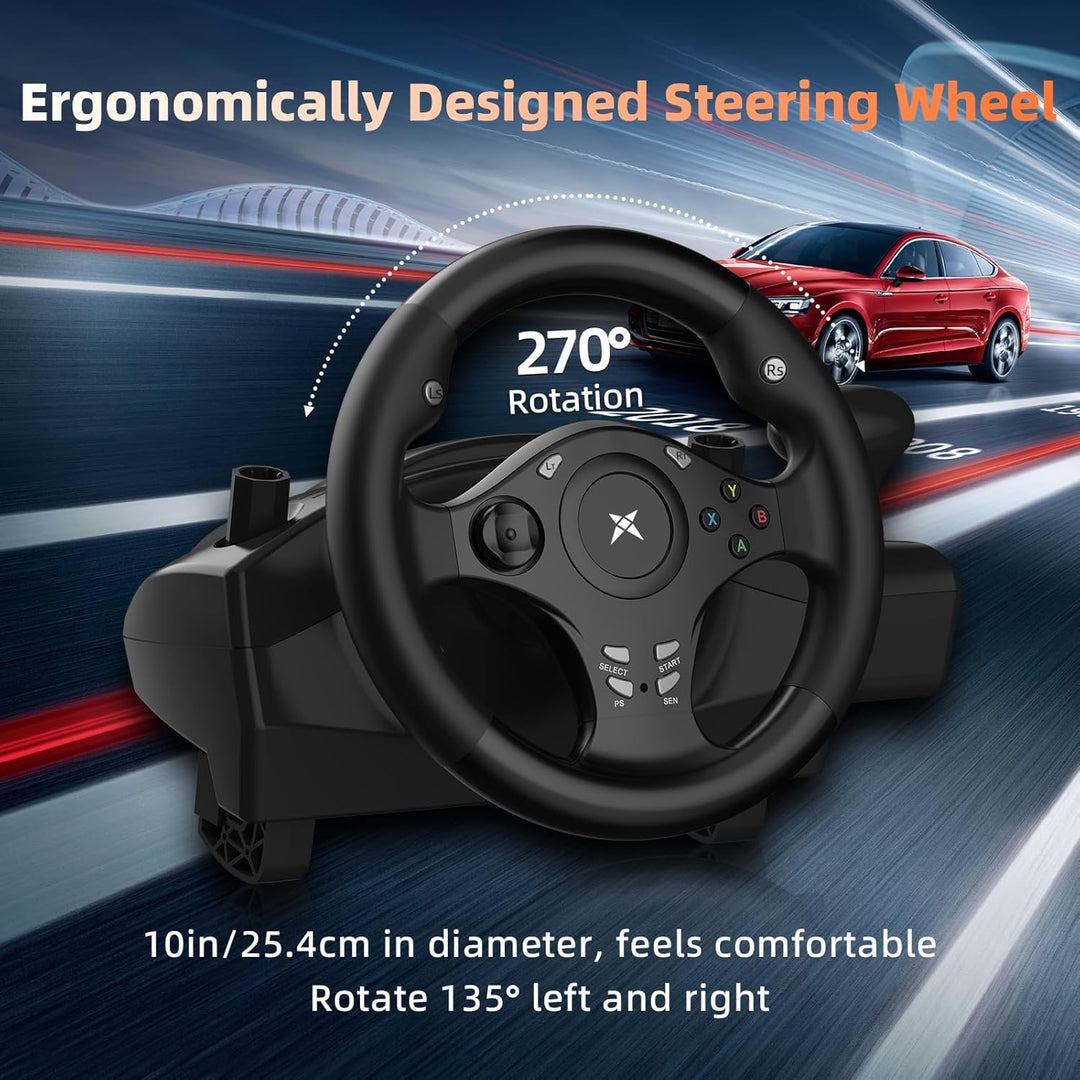 DOYO Gaming Lenkrad mit Pedalen, Lenkrad PC mit Vibration und Force Feedback, 270° PS4 Lenkrad mit P