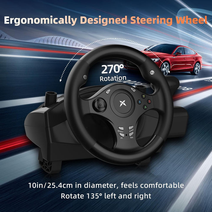 DOYO Gaming Lenkrad mit Pedalen, Lenkrad PC mit Vibration und Force Feedback, 270° PS4 Lenkrad mit P