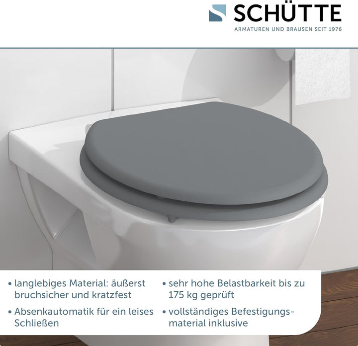 SCHÜTTE WC-Sitz mit Absenkautomatik aus Holz, hochwertiger Toilettendeckel mit 175kg Belastbarkeit,