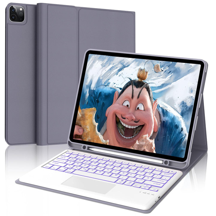 Hülle mit Tastatur für iPad Pro 12.9 (6/5/4/3 Gen), 7 Farben Beleuchtung, Multi Touch Trackpad, Deut