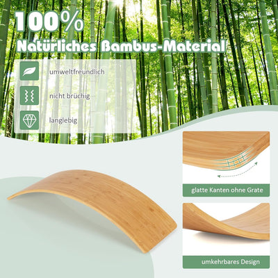 GYMAX Balance Board 90 x 30 cm, Balancierbrett aus Bambus, Wackelbrett für Gleichgewicht & Fitness,