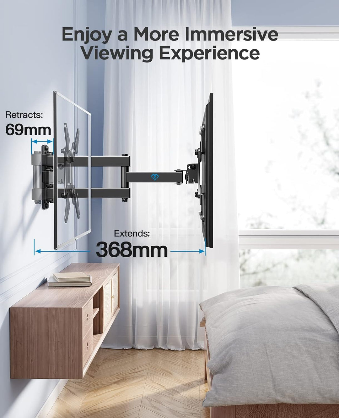 PERLESMITH TV Wandhalterung, Schwenkbare Neigbare TV Halterung für 13-43 Zoll Flach & Curved Fernseh