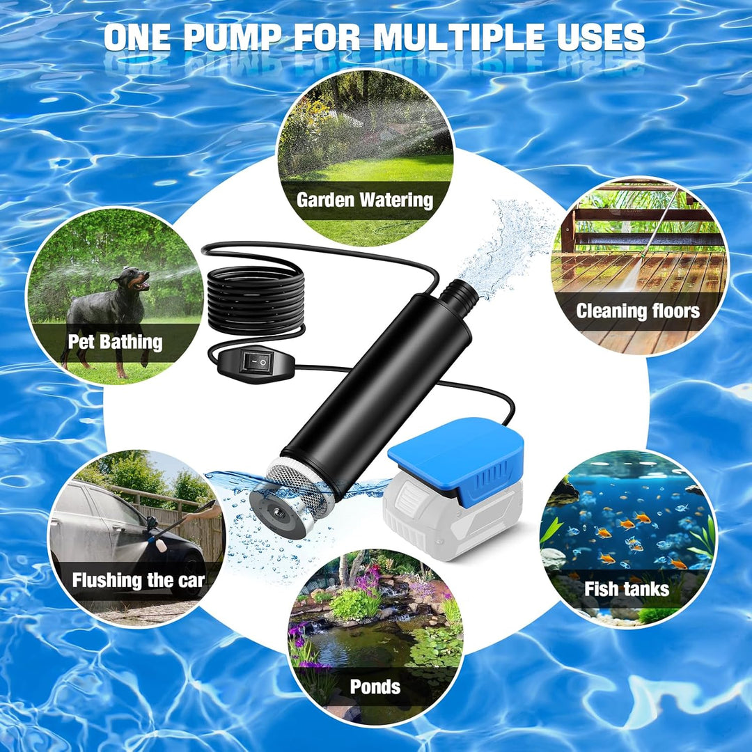 Tauchpumpe Kompatibel mit Bosch GBA 18V Batterie, 30L/min, Lift 15FT, 120W angetriebene Wasserpumpe,