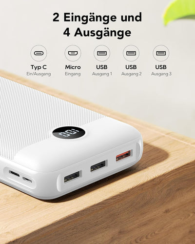 VEGER Power Bank 27000mAh 20W PD, Powerbank USB C Externer Handyakkus mit 4 Ausgängen und 2 Eingänge