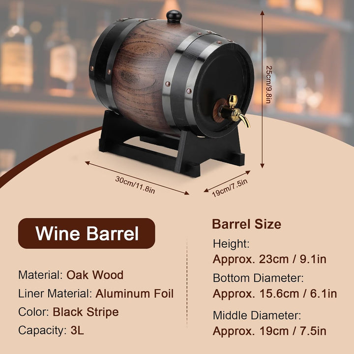 Holz Whiskyfass 3 Liter Vintage Eiche Weinfass mit Zapfhahn und Stand, Oak Whiskey Fass Spender für