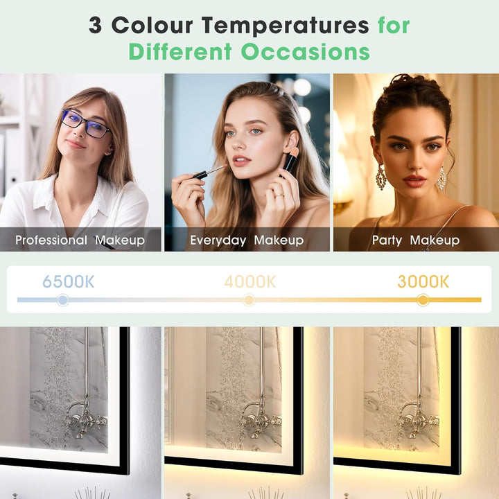 S'bagno Bluetooth-Badezimmer-Spiegel-mit-Beleuchtung 1000x700mm, Badspiegel mit Beleuchtung mit Schw