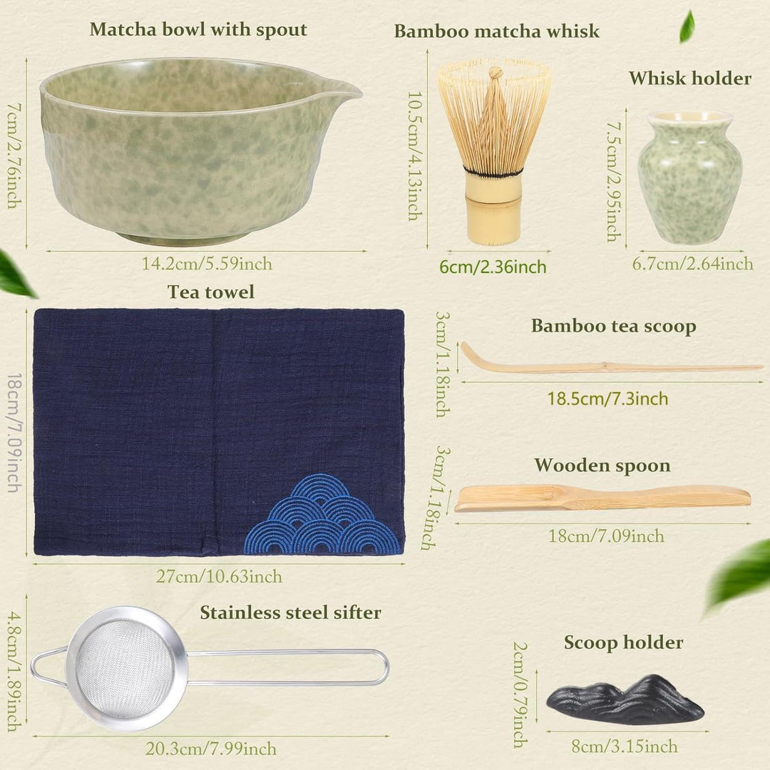 Matcha Set - 8 Stück Matcha Besen Tea Set, Matcha-Schale mit Ausgiesser, Bambus Matcha Whisk, Schauf