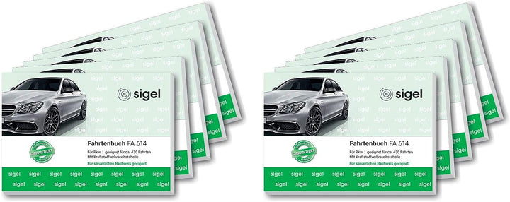 SIGEL FA614/10 Fahrtenbücher für PKW, A6 quer, 80 Seiten, 10er Pack - für Deutschland und Österreich