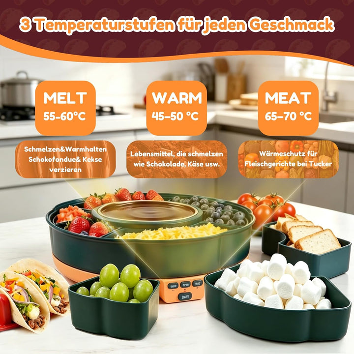 Schokofondue Elektrisch-Set 1000 ml mit 3 Temperaturniveaus 6 Fondue-Gabeln | Temperiergerät zum Sch