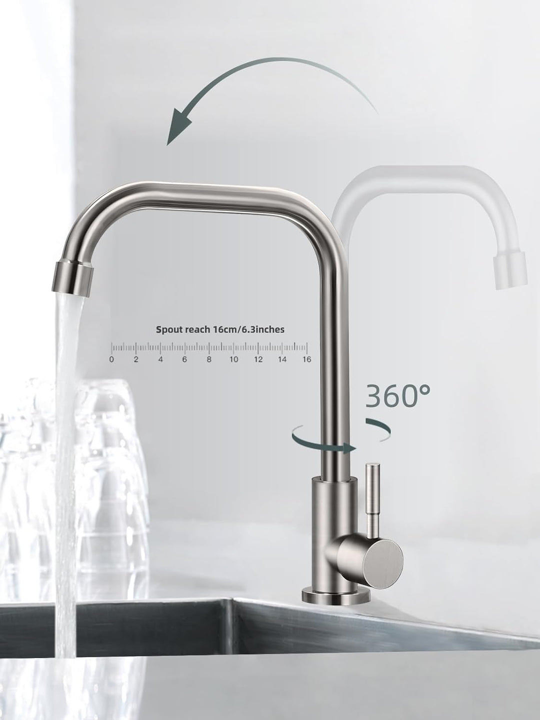 Nur kalter Wasserhahn, Einloch-Küchenspüle, SUS304 Edelstahl, gebürstetes Nickel