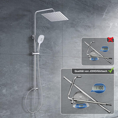 JOHO Duschset ohne Armatur, chrom, Edelstahl Duschsystem, Regendusche set, Überkopfbrause set, Dusch