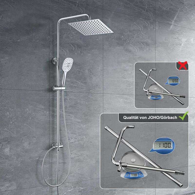 JOHO Duschset ohne Armatur, chrom, Edelstahl Duschsystem, Regendusche set, Überkopfbrause set, Dusch