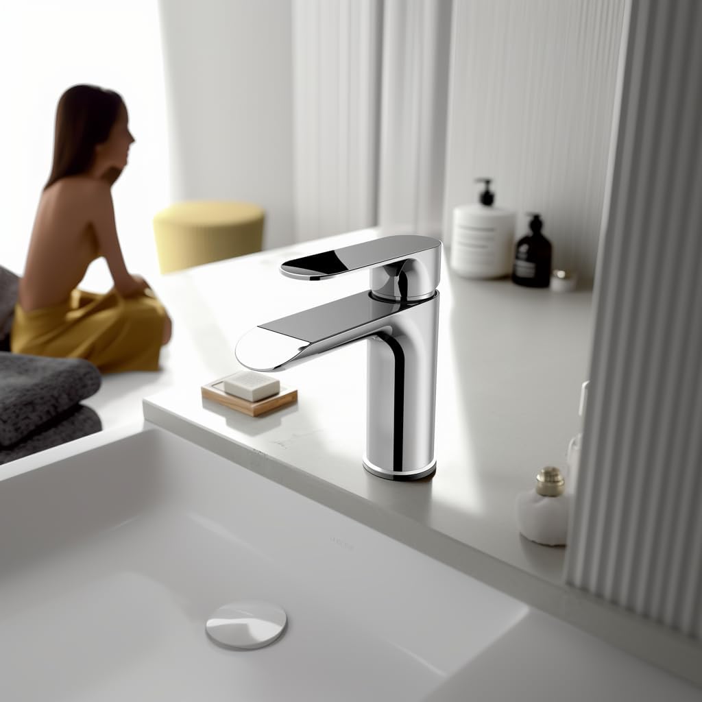 Xcel Home Mera Moderne Chrom Waschbecken Armatur mit Abfluss Runde Mischbatterie Mono Bloc Luxus Bad